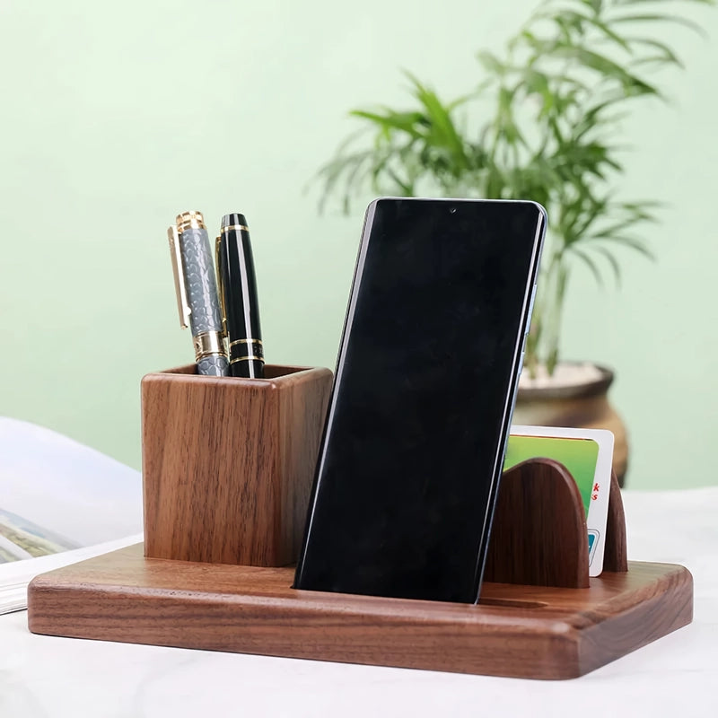 Elegant Solid Wood Multifunctional Desk Organizer