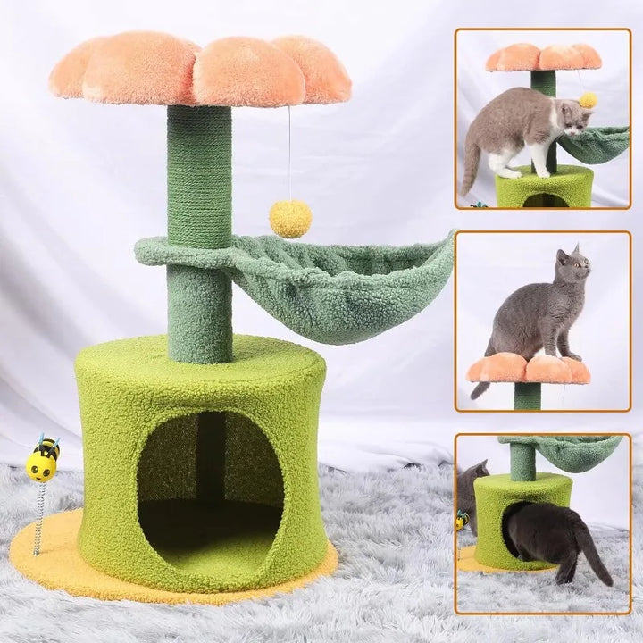 Flower Tree Cat Tower with Hammock Bed