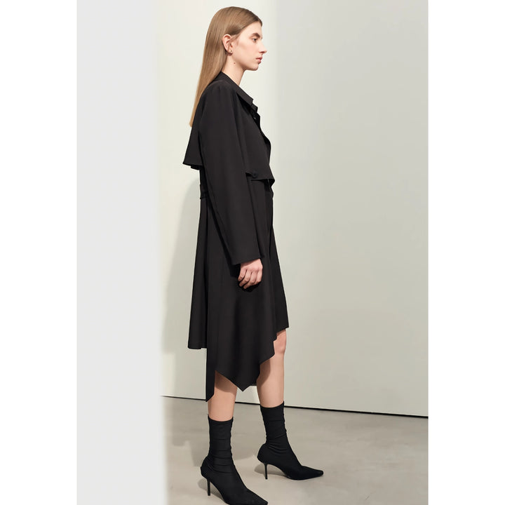 Chic Minimalist Two-Piece Trench Coat with Irregular Hem and Belt for Women