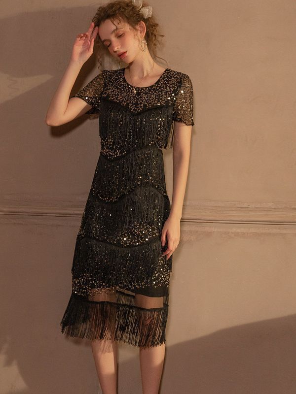 Dinner Party Gatsby Dress Sexy Nightclub Sequins Tassel Dancing Dress