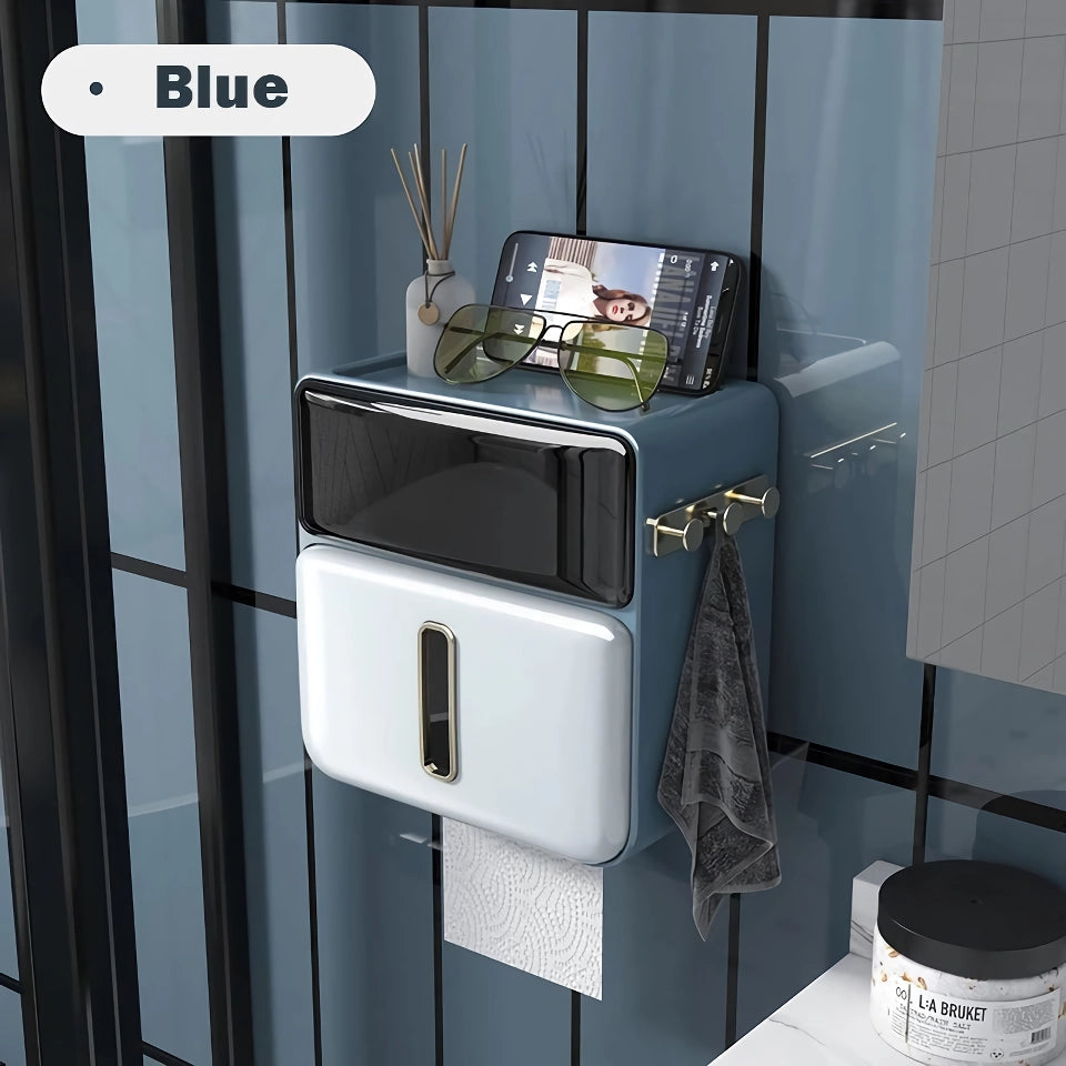 Waterproof Wall-Mounted Tissue Holder with Mobile Phone Tray