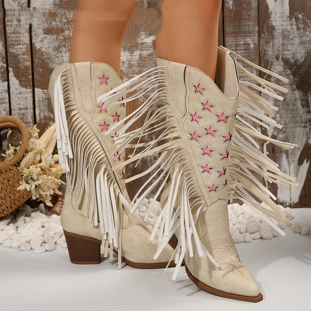 Fashion High Heel Tassel Embroidery Women's Leather Boots