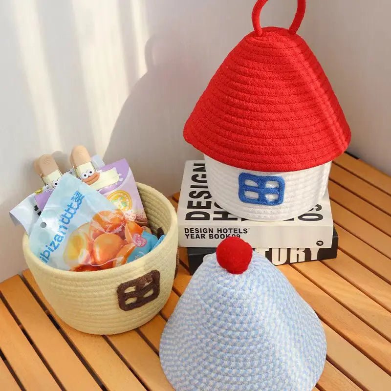 Small Round Woven Rope Basket with Lid – Decorative & Versatile Storage Bin