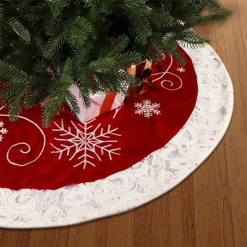 Christmas Red Velvet Cloth Snowflake Tree Skirt