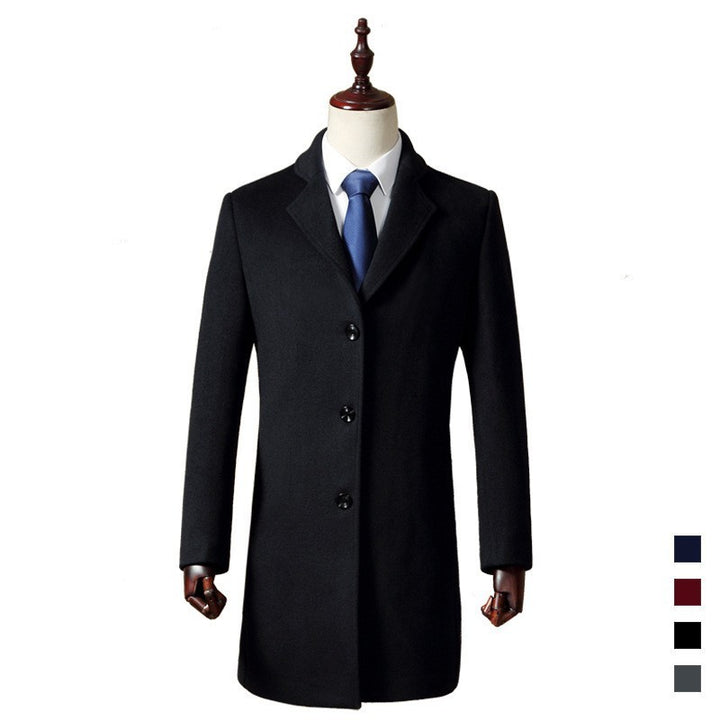 Woolen Coat Men's Mid-length Casual Slim Business Trench Coat