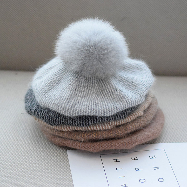 Warm Double Layer Hemp Pattern Octagonal Rabbit Fur Beret Children