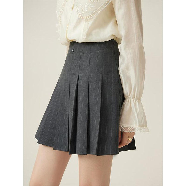 High-Waist Grey Pleated Skirt for Women