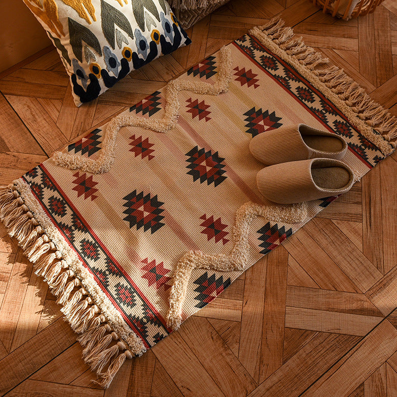 Minimalist Cotton and Linen Tassel Woven Floor Mat