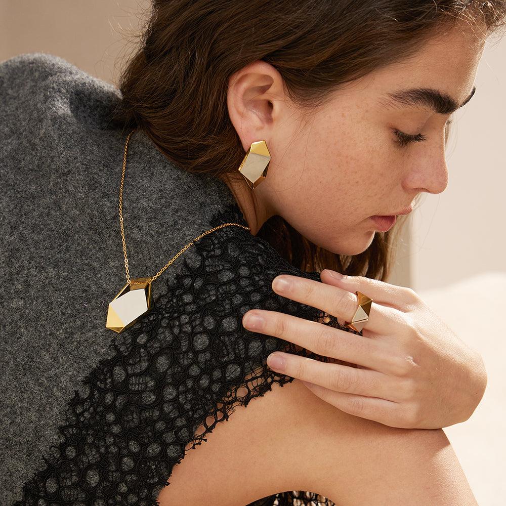18K Gold Brass Color Matching Meteorite Ring - Trendha