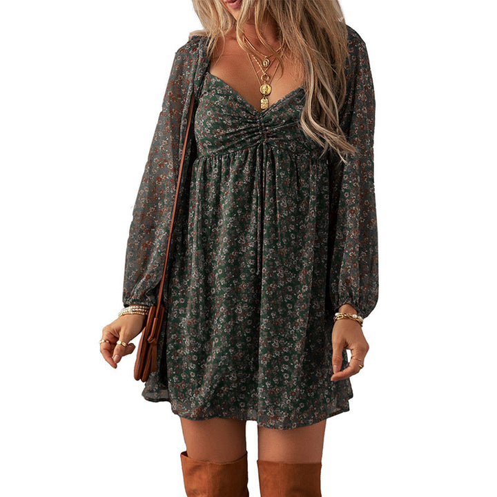 European And American Fashion Floral Print Long Sleeve Dress