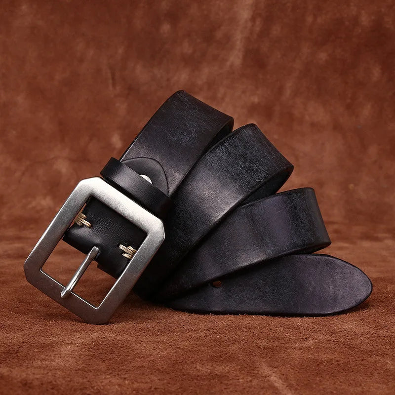 3.8CM Genuine Cowhide Leather Belt for Men with Stainless Steel Buckle