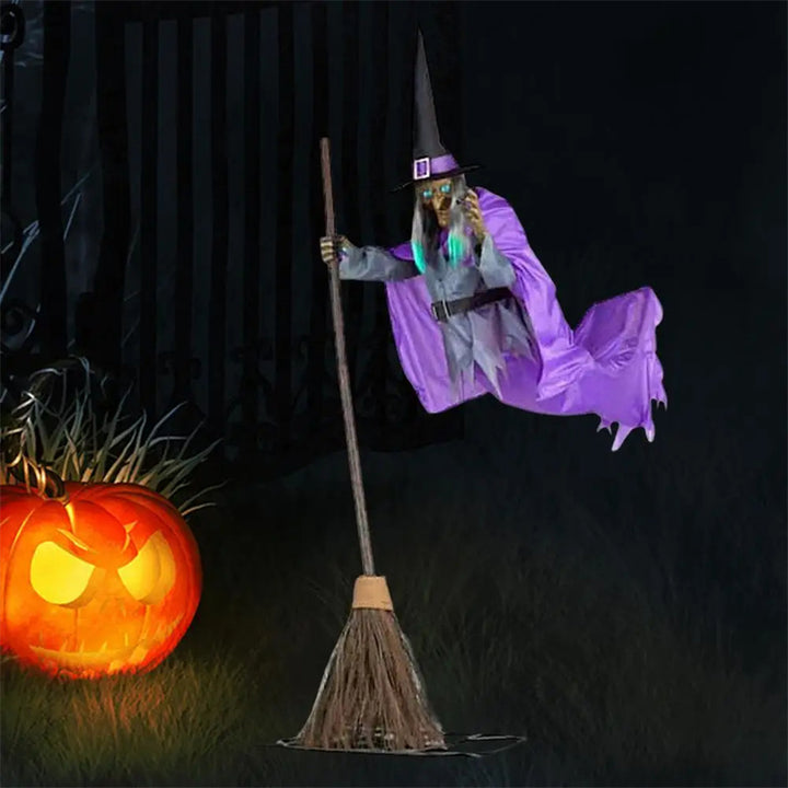 Halloween Flying Witch Decoration Halloween Ghost Outdoor Scary Animatronics Halloween Props With Scary Sound