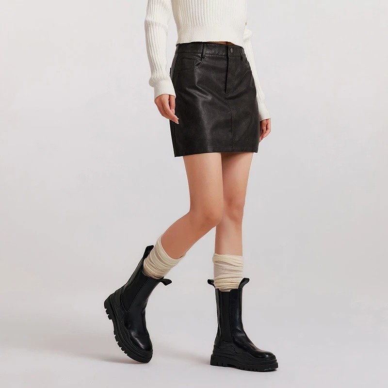 High Waist Leg-Lengthening PU Leather Mini Skirt