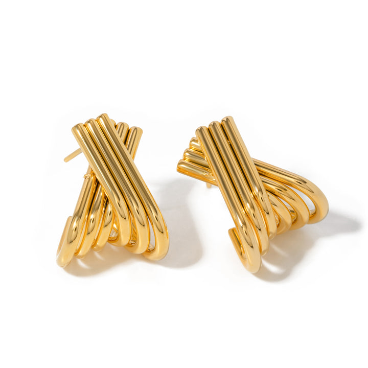 18K Gold Plated Stainless Steel X-Shaped Earrings