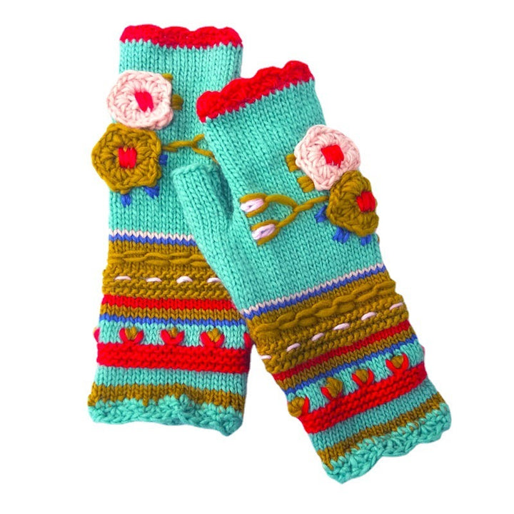 Women's Thick Needle Hand Crocheted Small Flower Adult Warm Knitted Gloves