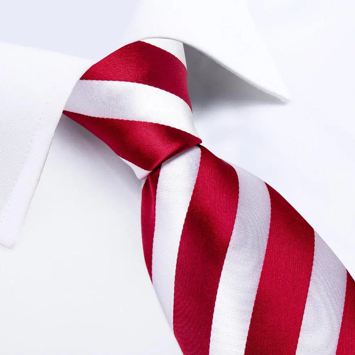 Red Striped Silk Men's Tie – Luxury 8.5cm Neck Tie for Weddings and Business