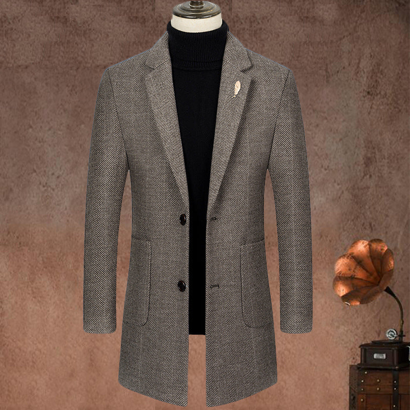 Men's Lapel Herringbone Slim-fit Cashmere Coat