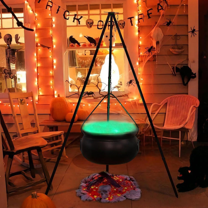 Witch Cauldron On Tripod With Light Decoration