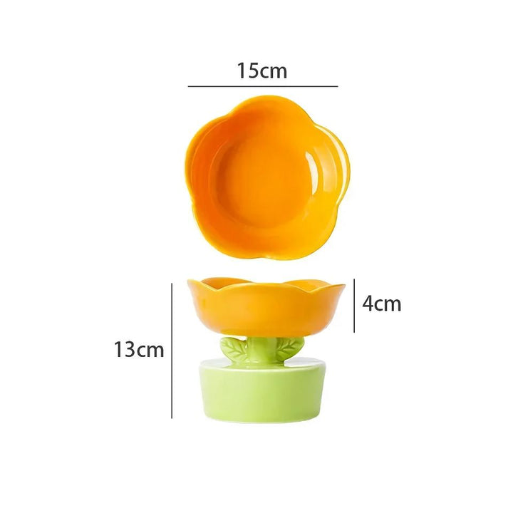 Flower-Shaped Ceramic Cat Bowl - Creative Food & Water Dish for Cats