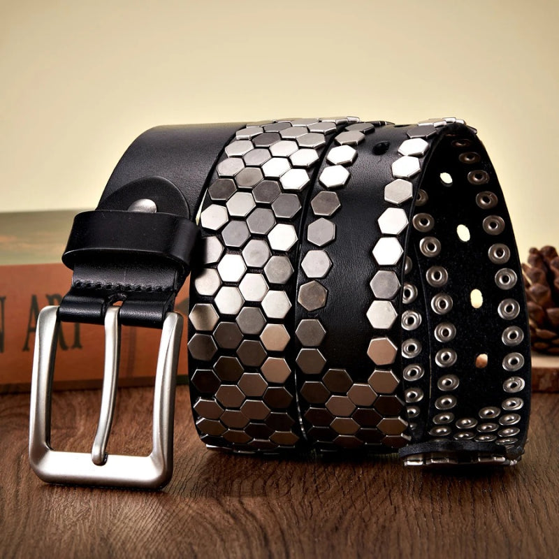 3.8cm Wide Rivet Studded Leather Belt