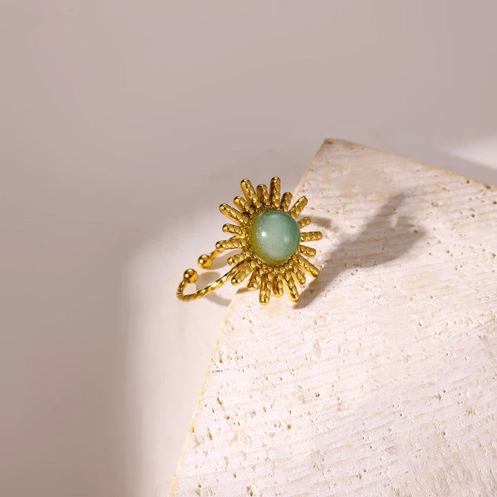 Minimalist Adjustable Gold Sun Opal Ring