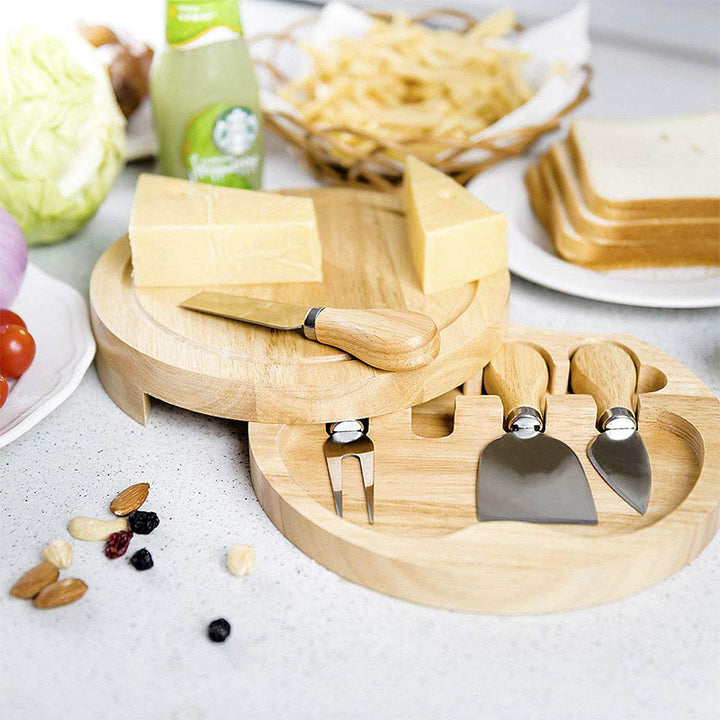 Stainless Steel Bamboo Handle Cheese Board and Knife Set