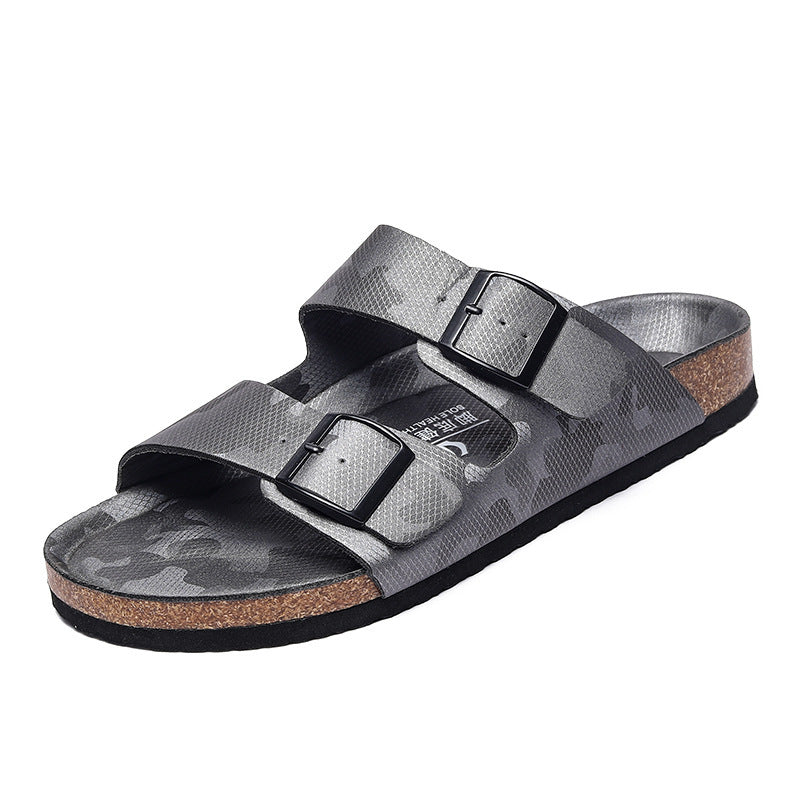 Platform Slippers Men's And Women's Same Frosted Leather Double-breasted Two-word Slippers