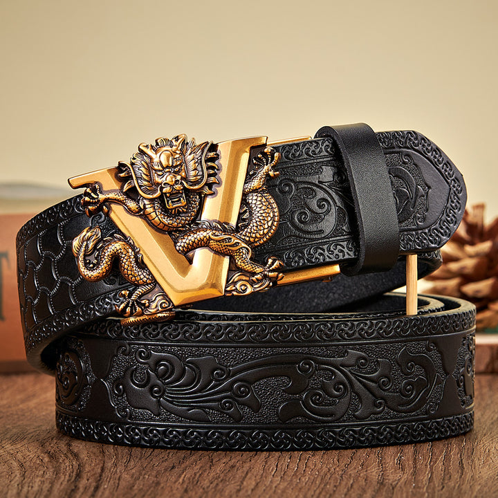 3.5CM Genuine Leather Belt with Stylish V Buckle