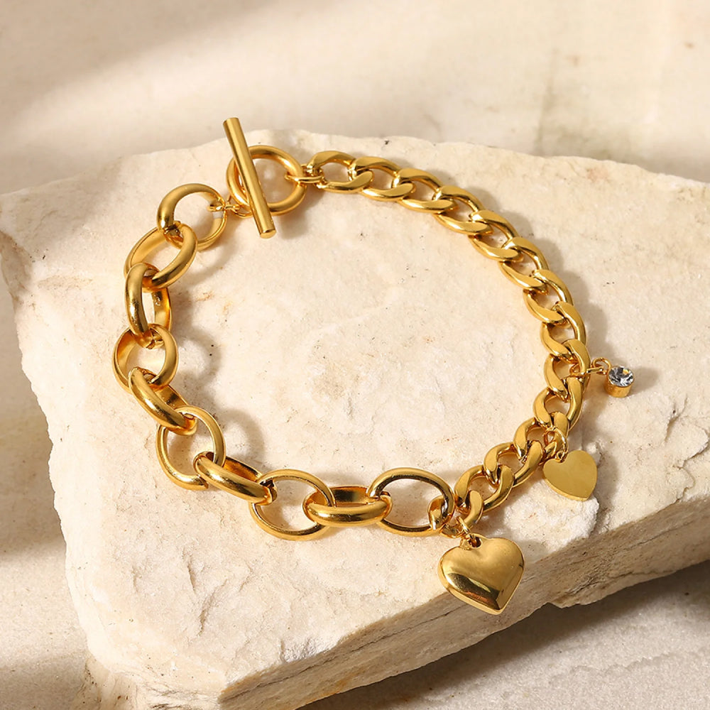 18K Gold Plated Cuban Chain Pendant OT Buckle Bracelet