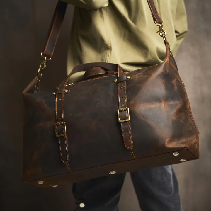 Genuine Leather Vintage Travel Duffle Bag for Men