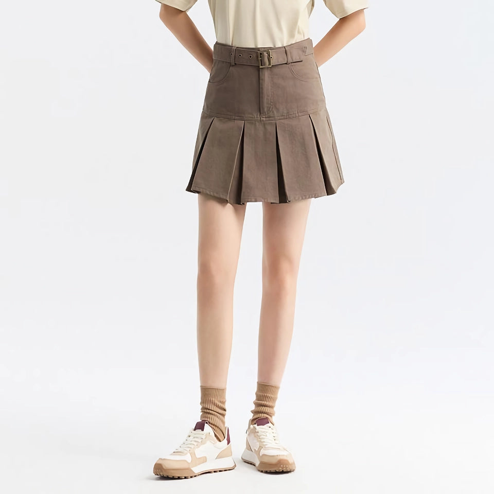 Cotton Pleated A-Line Skirt