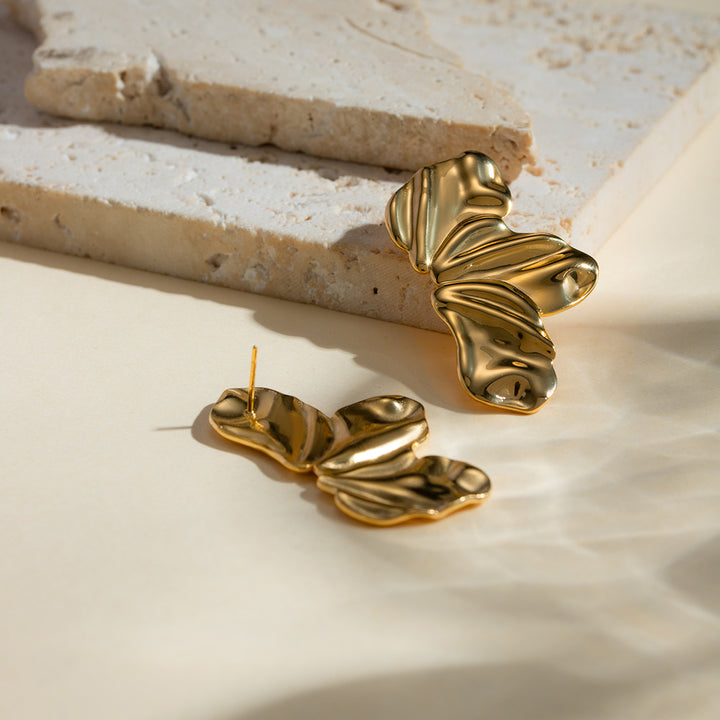 18K Gold Plated Stainless Steel Three Petal Stud Earrings