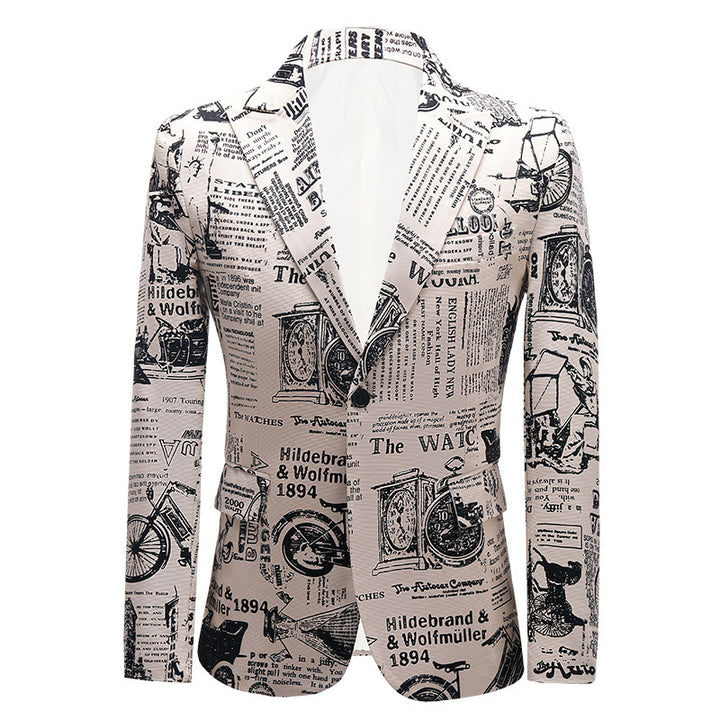 Personality Newspaper Printed Costume For Men