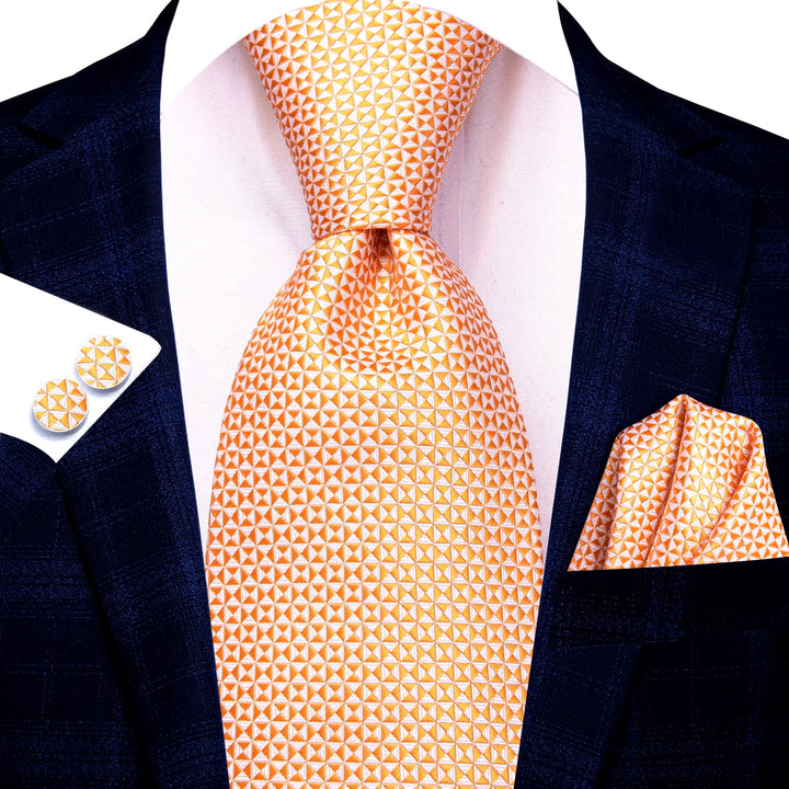 Elegant Orange Silk Men's Necktie Set