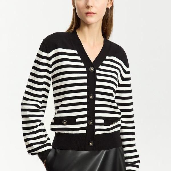 Chic Striped V-Neck Cardigan