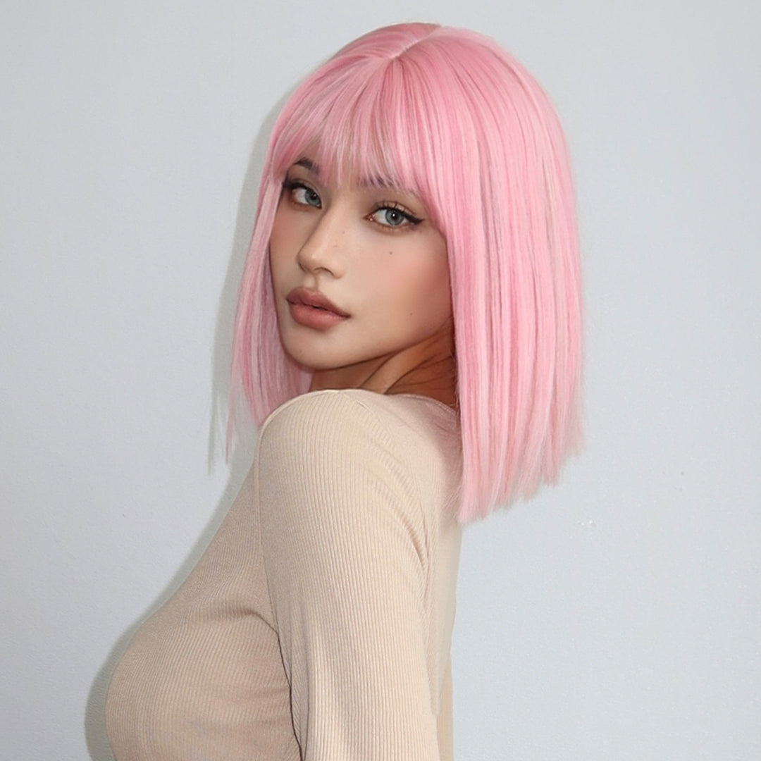 Qi Liu Hai Short Straight Hair High Temperature Full Headpiece Wig