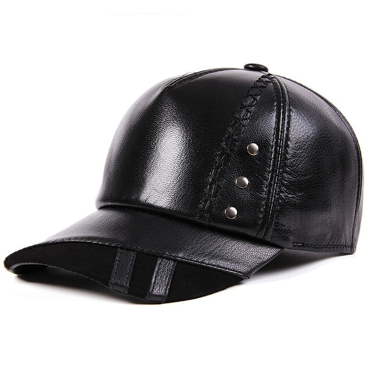 Casual Sheepskin Korean Style Baseball Cap Genuine Leather