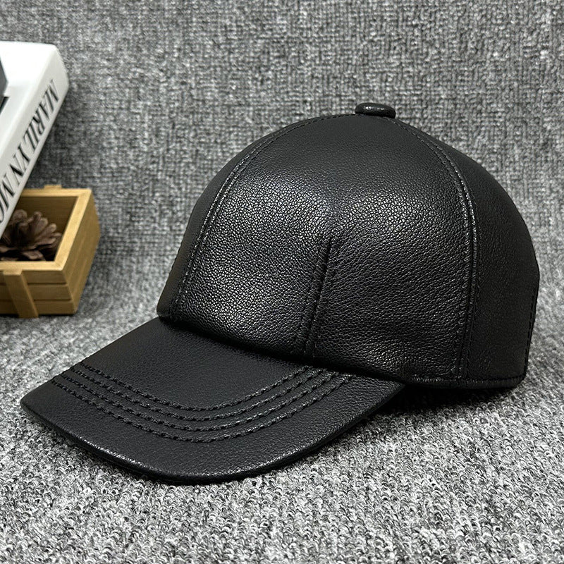 New All-matching Genuine Leather Baseball Cap Men