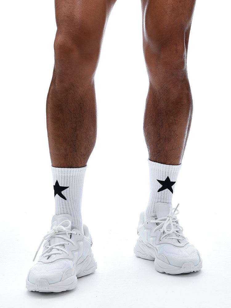 Men's High White Five-pointed Star Pattern Sports Workout Socks