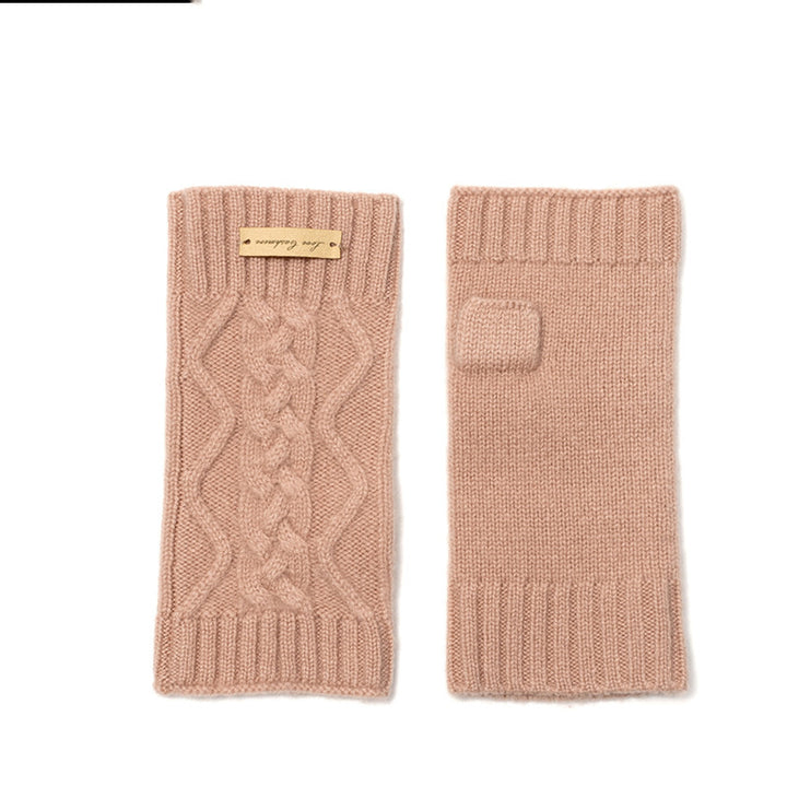 Women's New Pure Cashmere Cable Half Finger Gloves