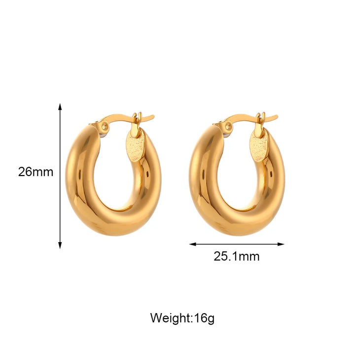 30mm Gold-Plated Stainless Steel Hoop Earrings - Tarnish-Free Minimalist Hoops