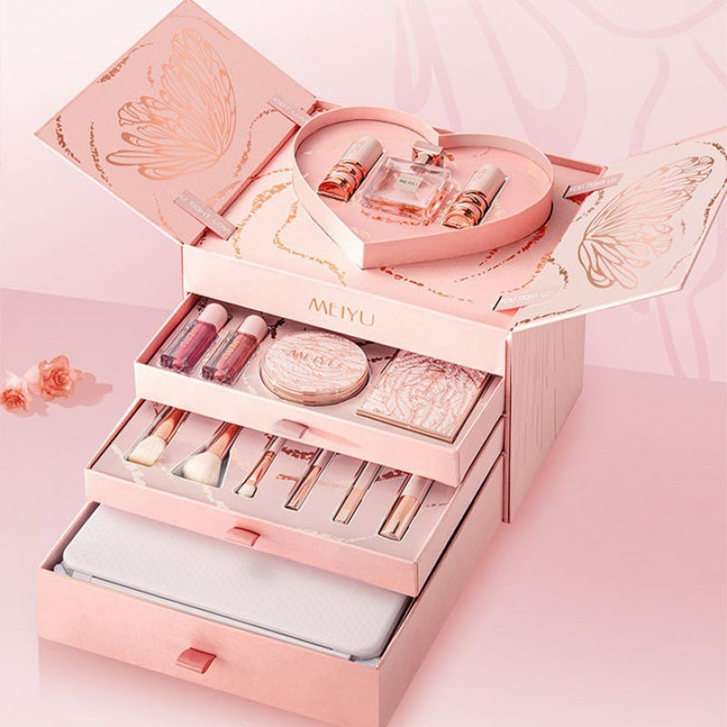 Layered Makeup Gift Box with Lip and Eye Cosmetics
