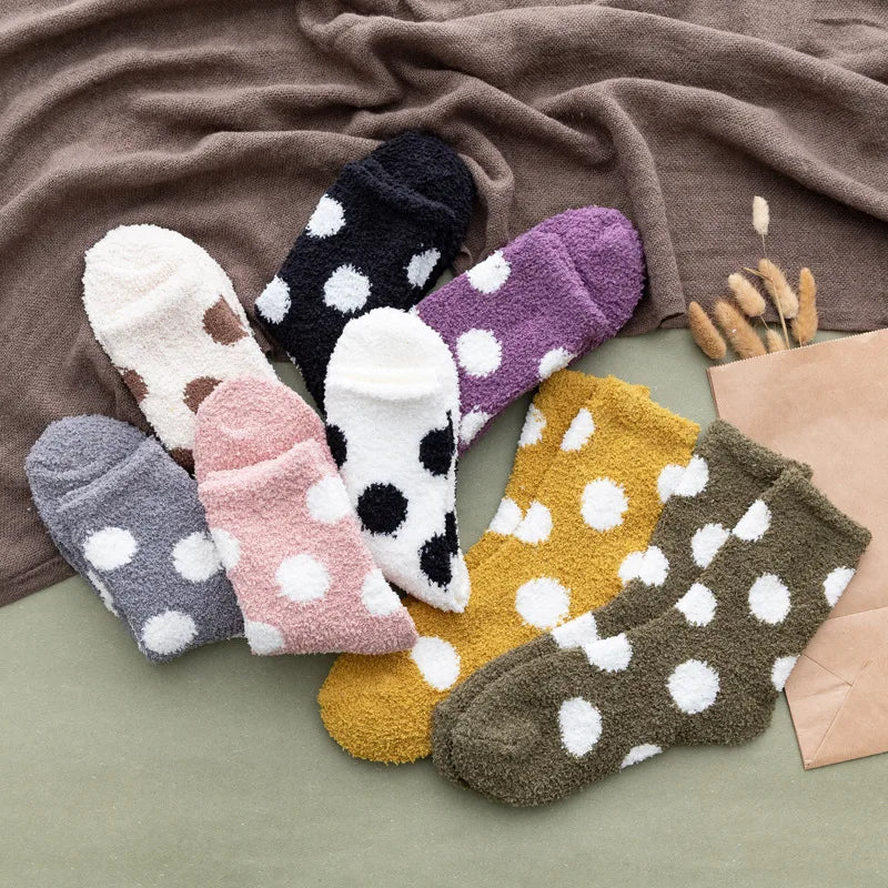 Cute Candy Color Soft Fluffy Dot Socks for Women