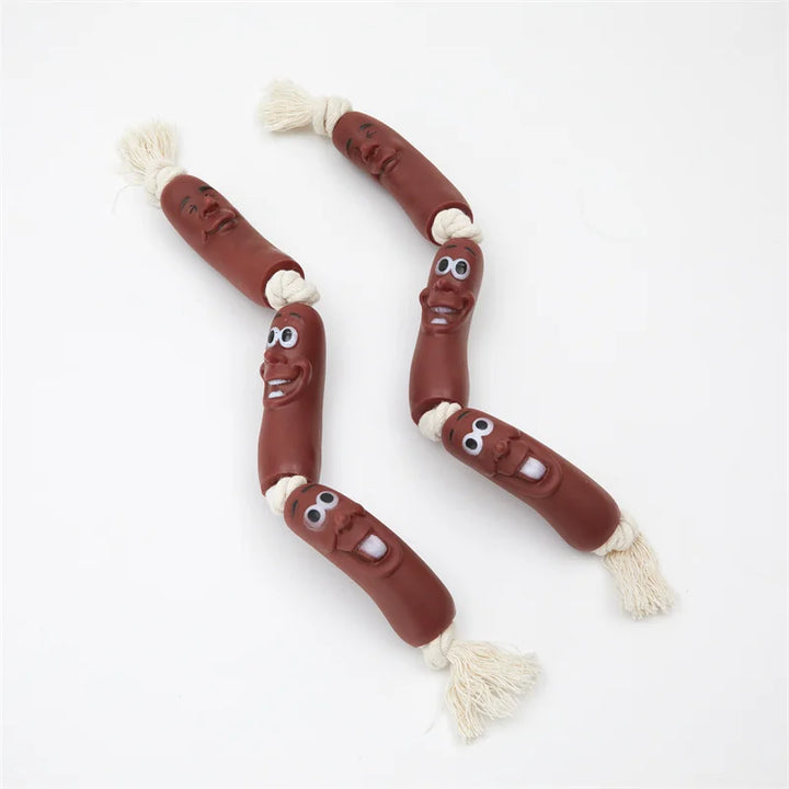 Durable Cotton Rope & Vinyl Sausage Toy for Pets