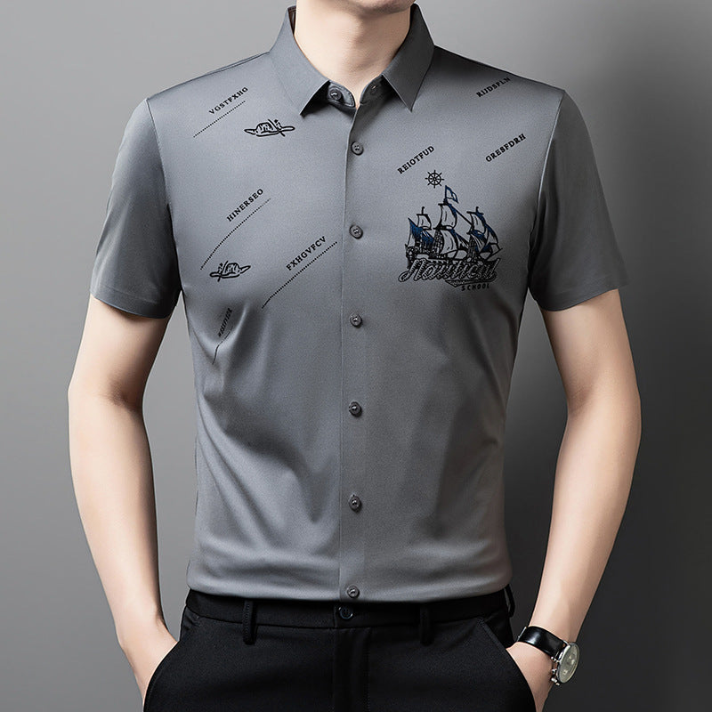 Men's Rhinestone Printed Short-sleeved Shirt