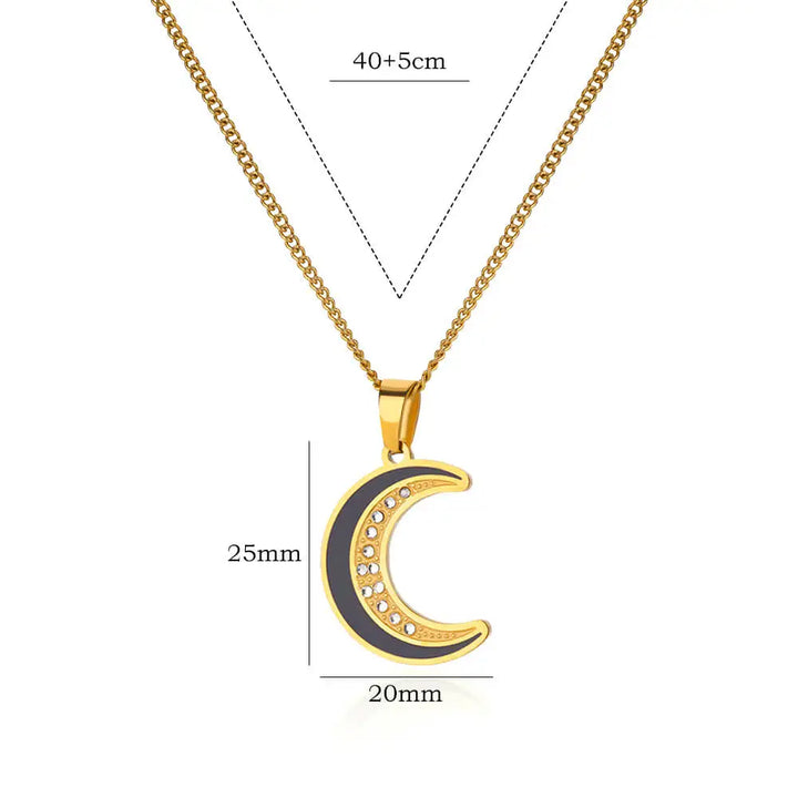 Gold Moon Pendant Necklace with Cubic Zirconia – Trendy Stainless Steel Jewelry