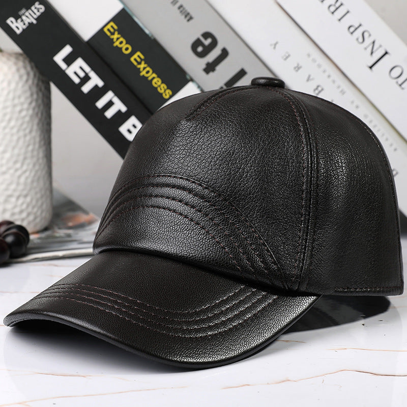 Leather Hat Autumn And Winter Men's Sheepskin Outdoor Sun-proof Leather Baseball Cap