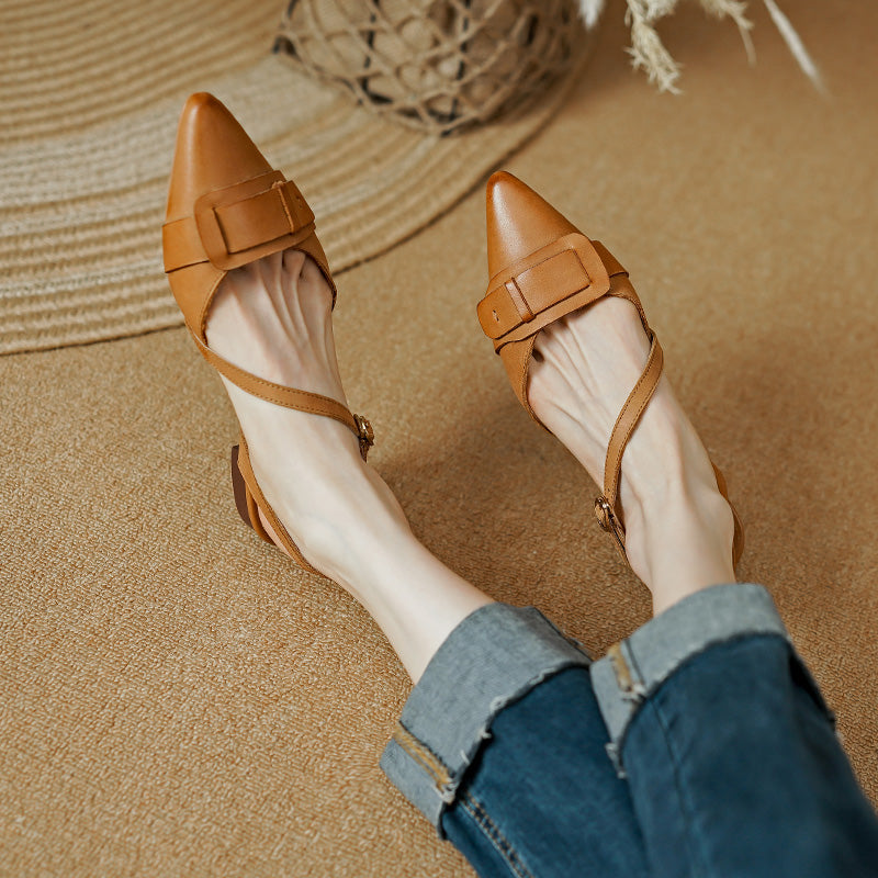 Elegant Low-Heel Leather Slingback Sandals for Women
