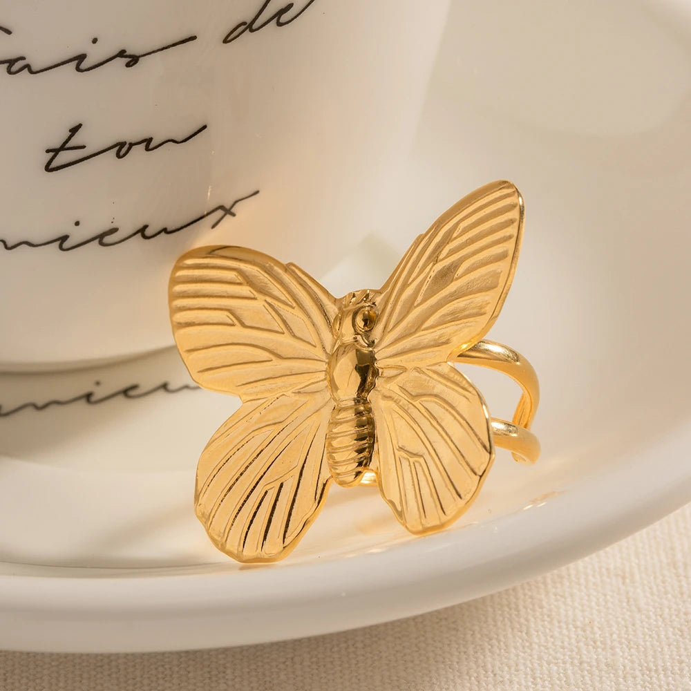 Adjustable Vintage Butterfly Stainless Steel Ring