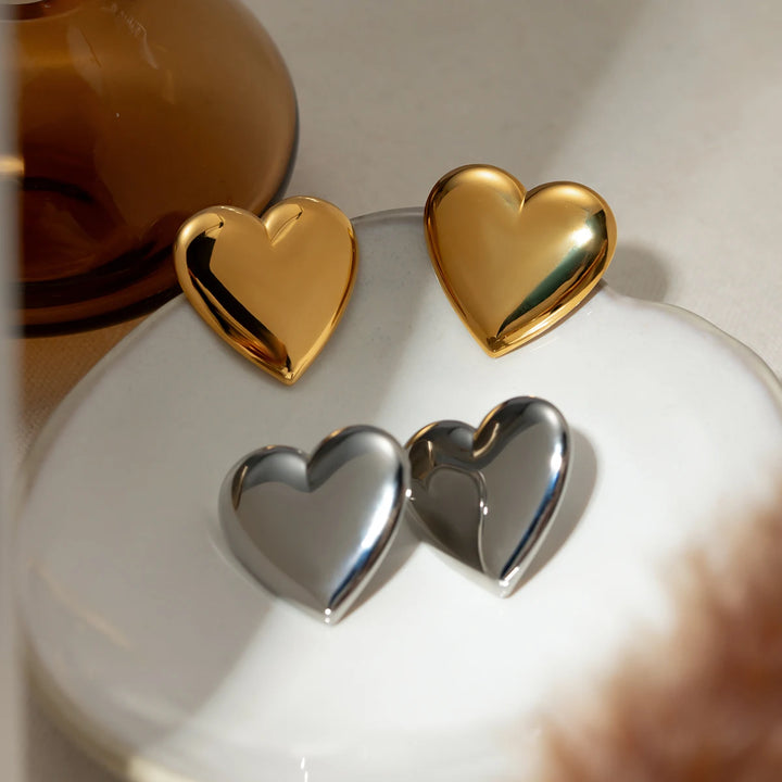 18K Gold Plated Stainless Steel Heart Stud Earrings